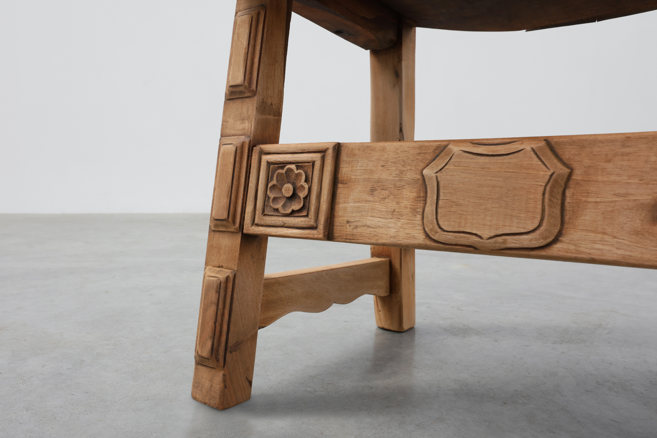 Pair of Brutalist Armchairs with Carved Rosettes and Nailed Wooden Seats, Spain, 20th Centurythumbnail